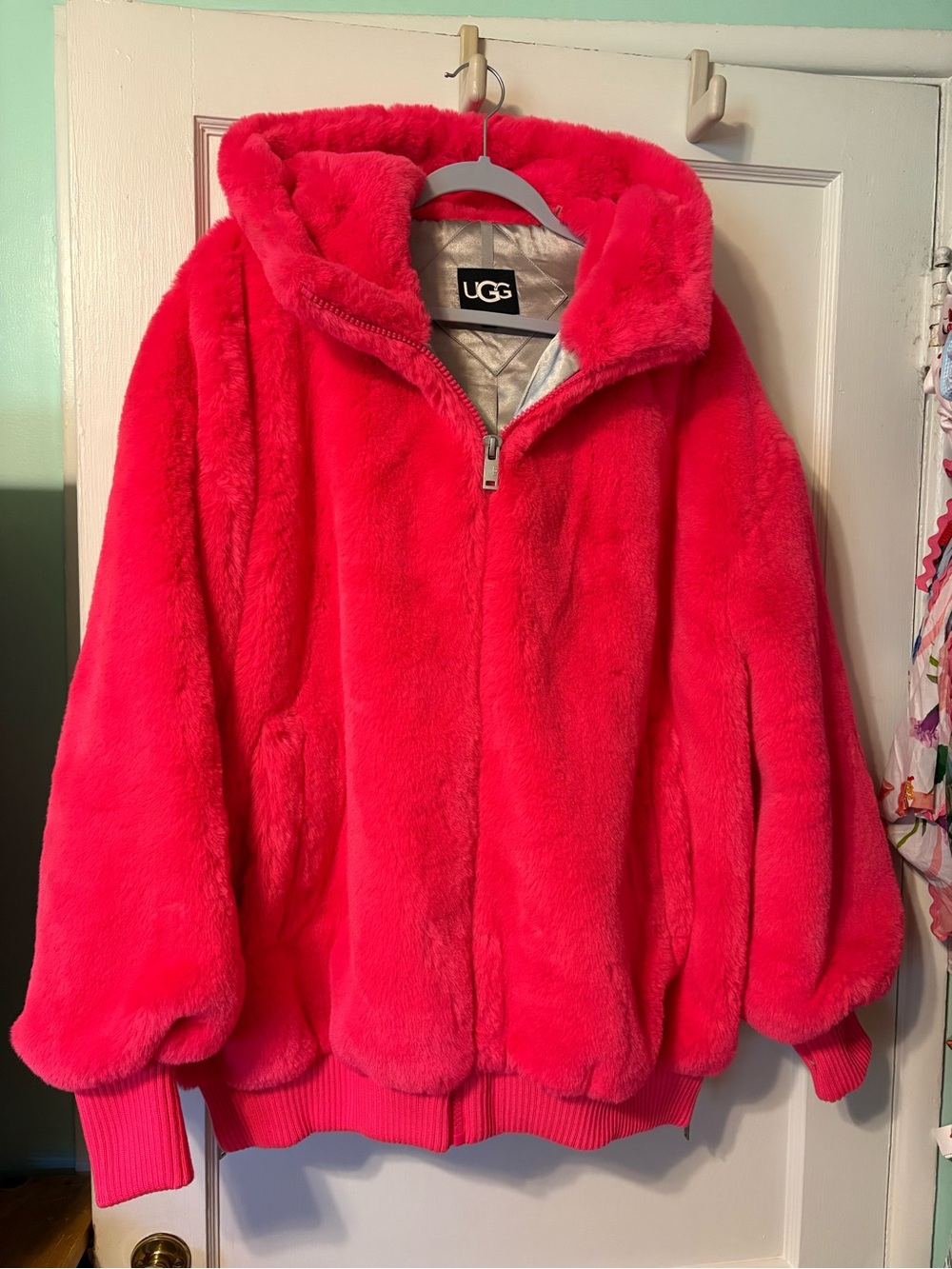 UGG “koko” cosmic pink faux fur coat